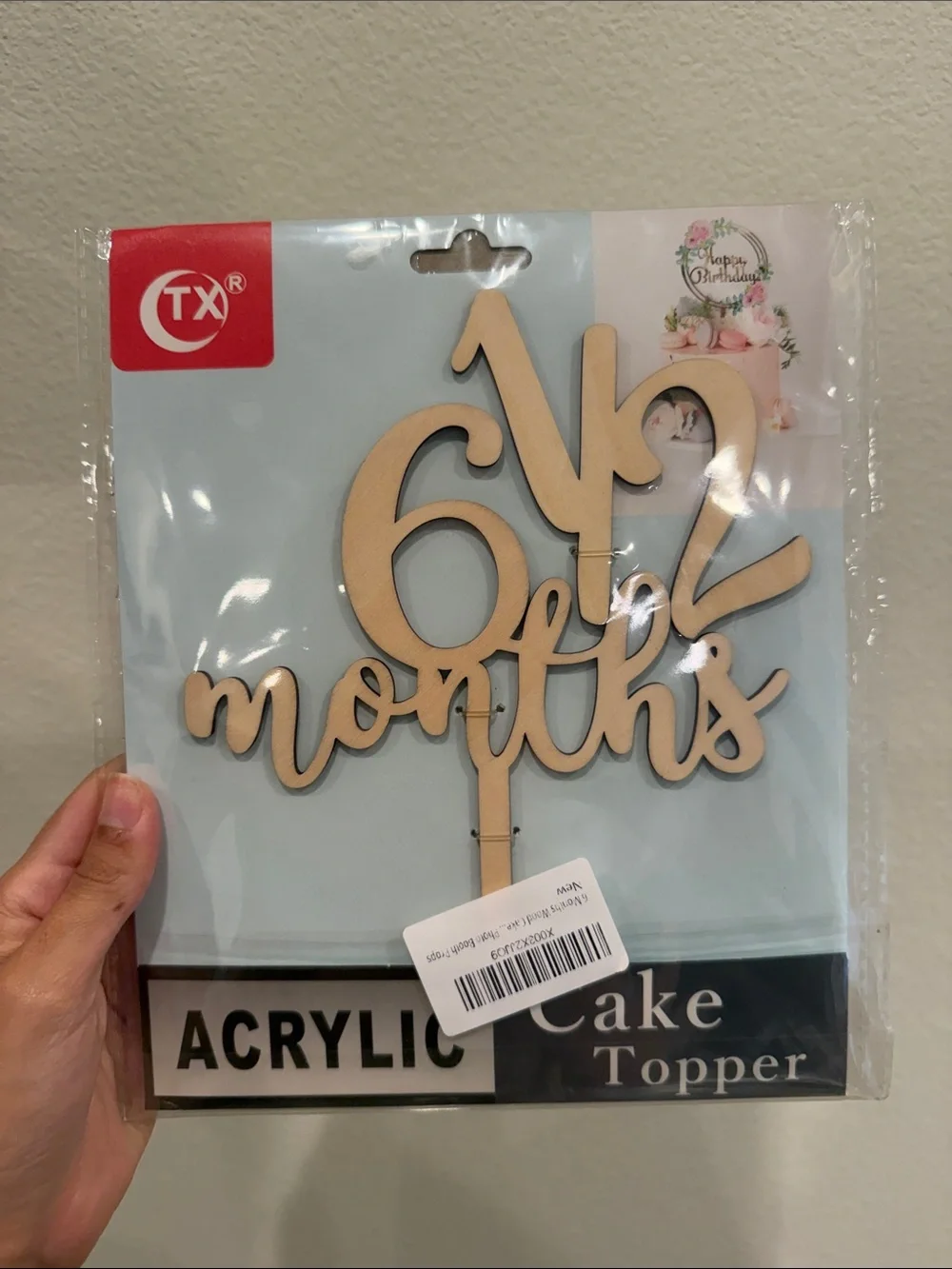 6 Months Wooden Cake Topper - Natural